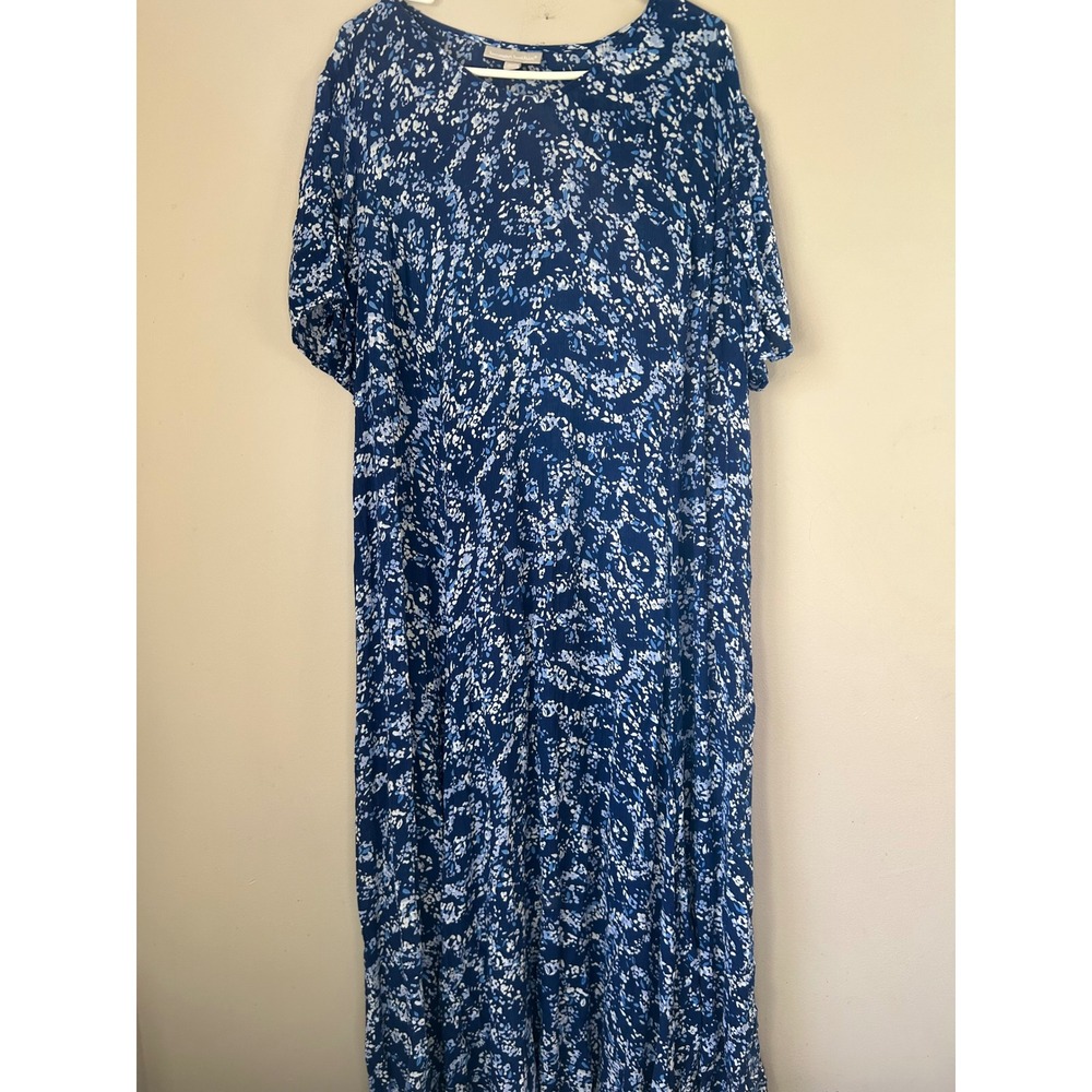 Woman Within Maxi Dress Blue‎ White Floral  Maxi Petite 18/20 90s Casual Boho
